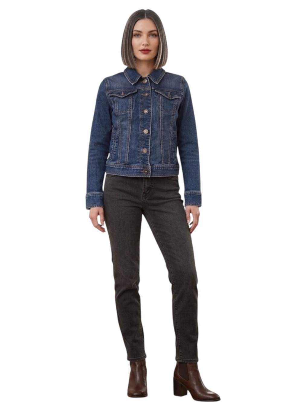 Y2K Fitted Denim Jacket Classic Blue Parisian French Streetwear Casual